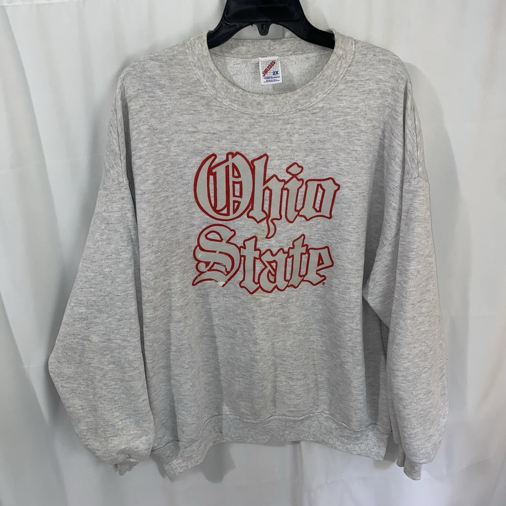 Vintage 90s Ohio State Buckeyes Old English Crewneck 2XL Made USA Distressed